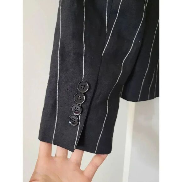 NWT Lauren Ralph Lauren Black Pinstripe Linen Blend Blazer Size 4 $395 - Picture 5 of 6